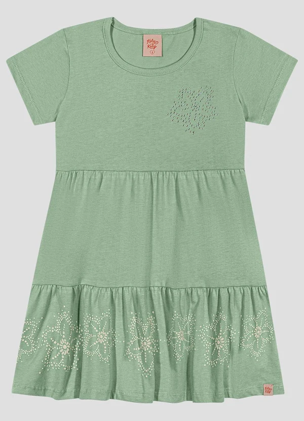 Kely Kety - Vestido em Relevo, Glitter e Aplicação Verde
