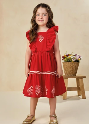 Milli e Nina - Vestido em Tecido Plano Cielo Vermelho - MILLI E NINA