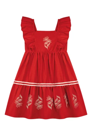 Milli e Nina - Vestido em Tecido Plano Cielo Vermelho - MILLI E NINA