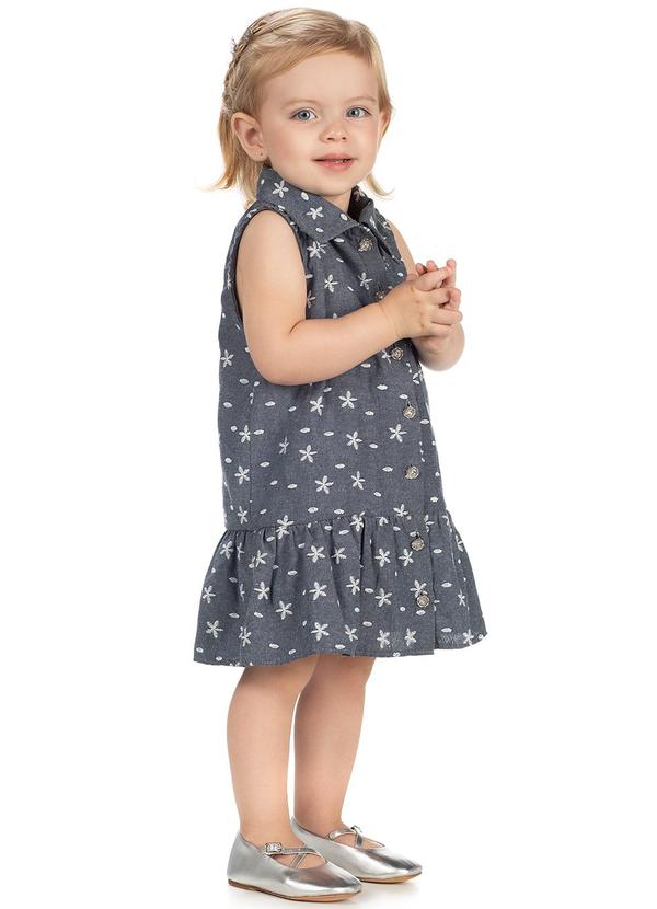 Amada - Vestido em Tecido Plano Jeans Bordado Azul