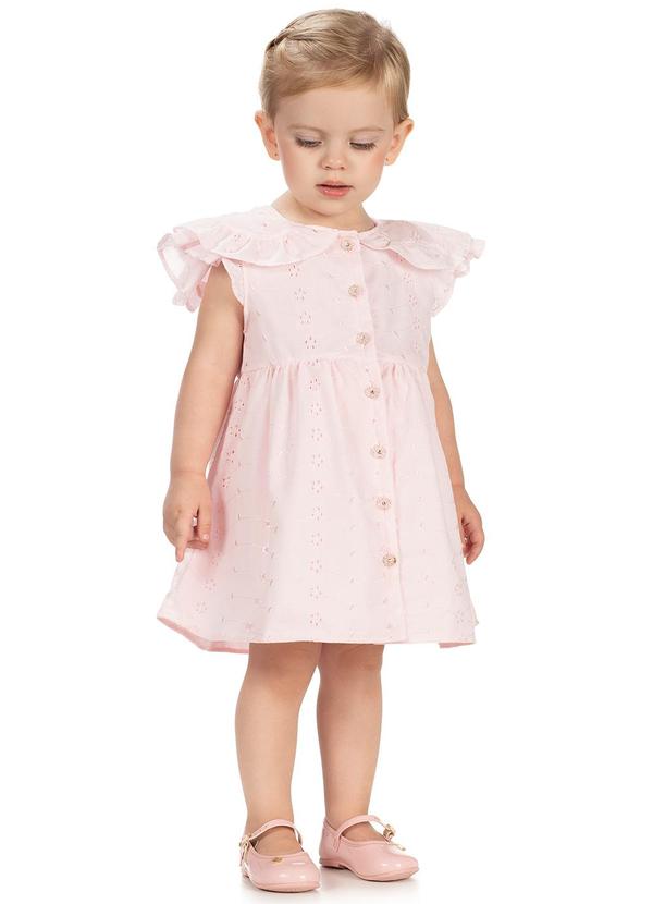 Amada - Vestido em Tecido Plano Laise Bordado Rosa