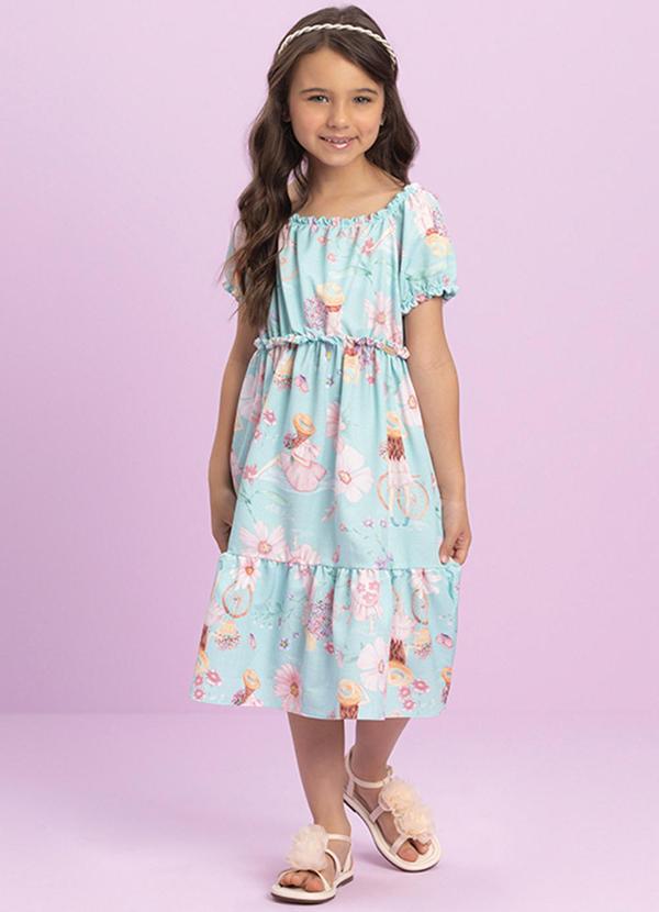 Milli e Nina - Vestido em Tecido Plano Rajado Riviera Azul