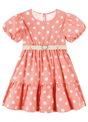 Milli e Nina - Vestido em Tecido Poá com Mangas Bufantes Rosa - MILLI E NINA