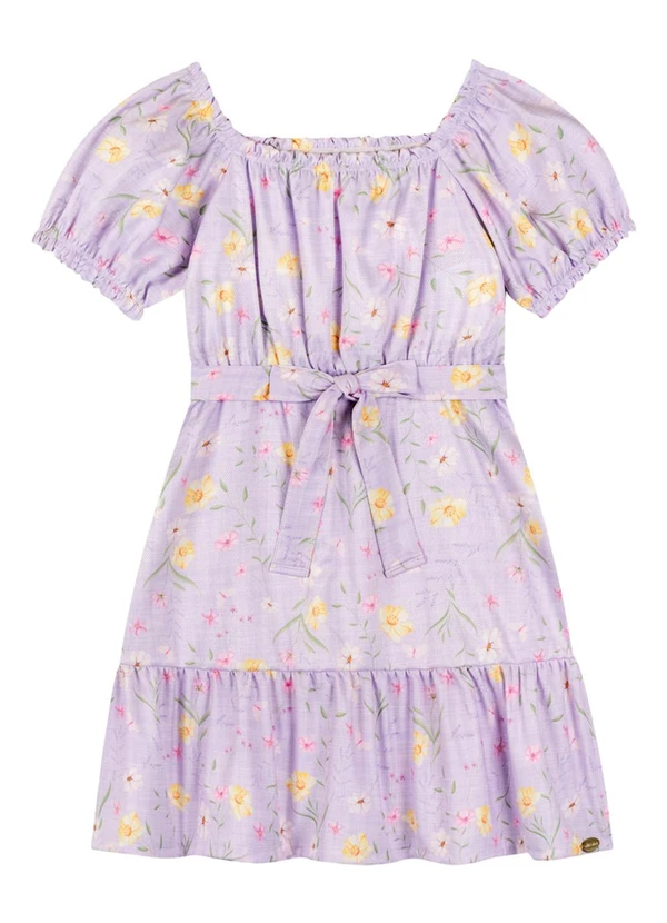 Milli e Nina - Vestido em Tecido Rajado Bosque Florido Roxo 2