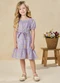 Milli e Nina - Vestido em Tecido Rajado Bosque Florido Roxo - variação: Roxo