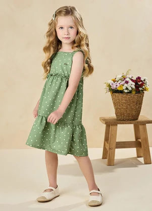 Milli e Nina - Vestido em Tecido Rajado Orvalho da Manhã Verde - MILLI E NINA