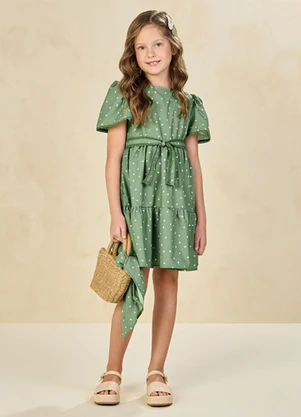 Milli e Nina - Vestido em Tecido Rajado Orvalho da Manhã Verde - MILLI E NINA