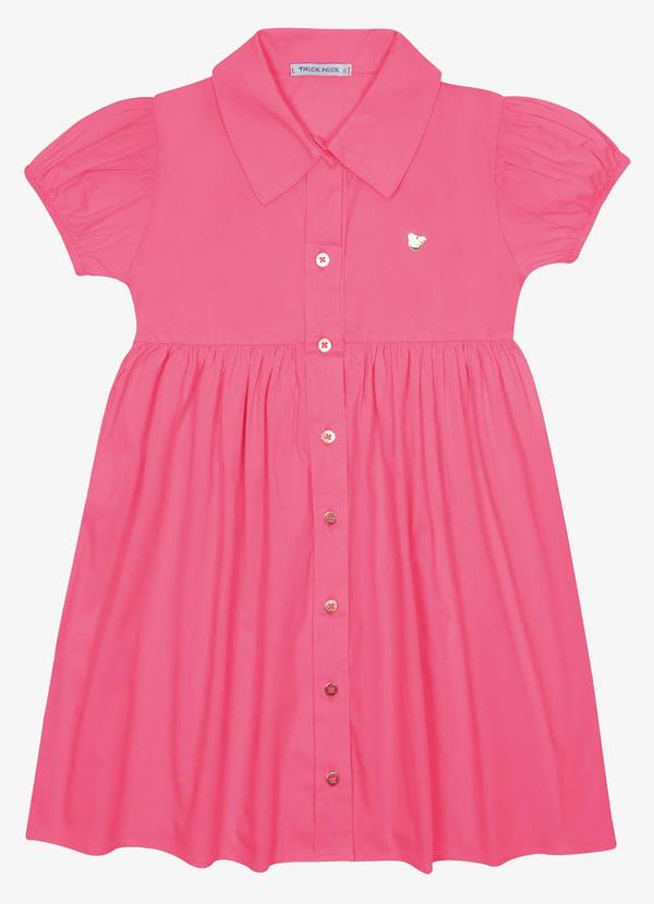 Trick Nick - Vestido em Tricoline com Botões Rosa