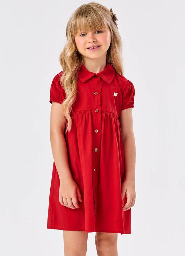 Trick Nick - Vestido em Tricoline com Botões Vermelho