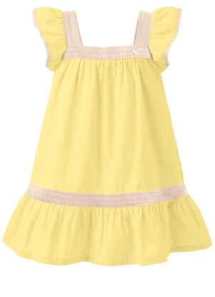 Mundi - Vestido em Tricoline com Renda Amarelo - MUNDI