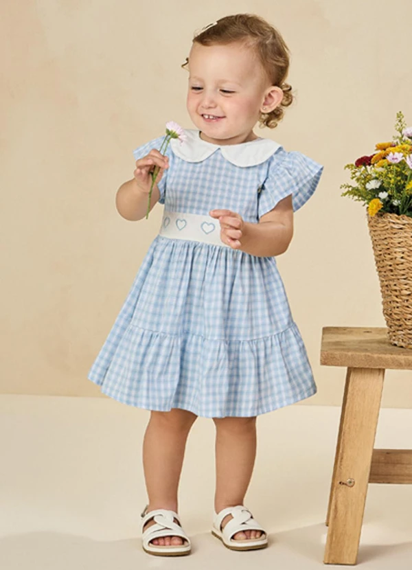 Milli e Nina - Vestido em Tricoline Vichy Azul 1