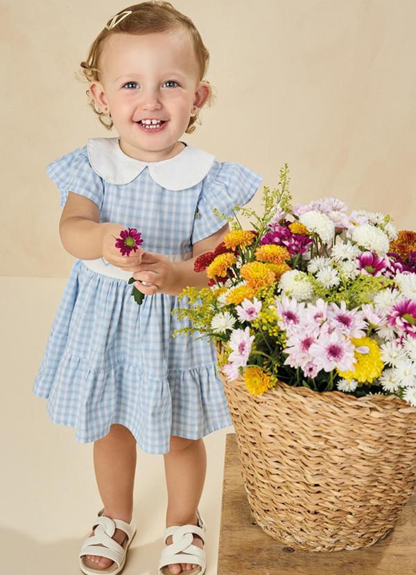 Milli e Nina - Vestido em Tricoline Vichy Azul 2