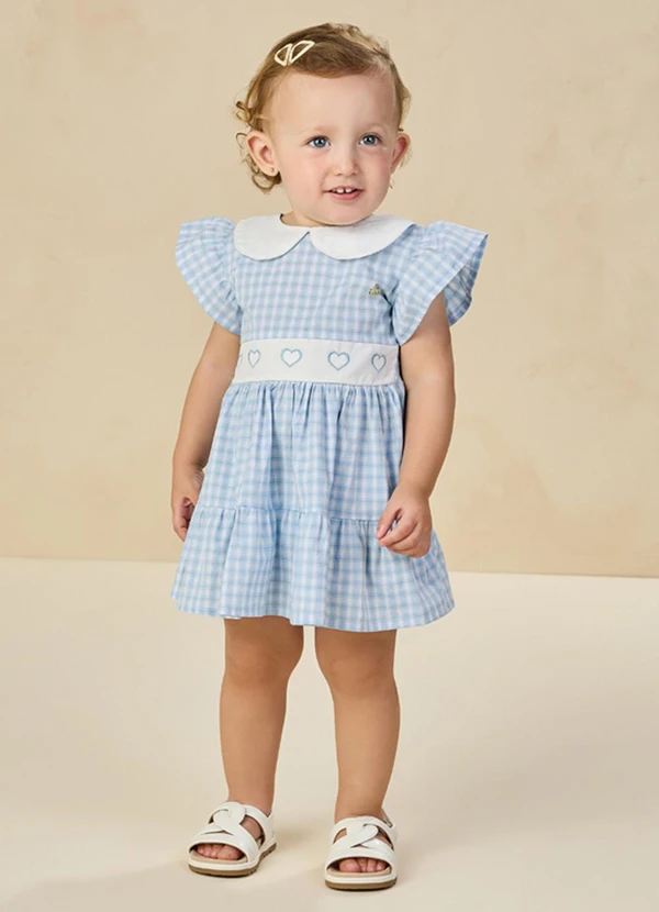 Milli e Nina - Vestido em Tricoline Vichy Azul 3