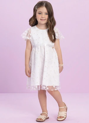 Milli e Nina - Vestido em Tule 3d Branco - MILLI E NINA