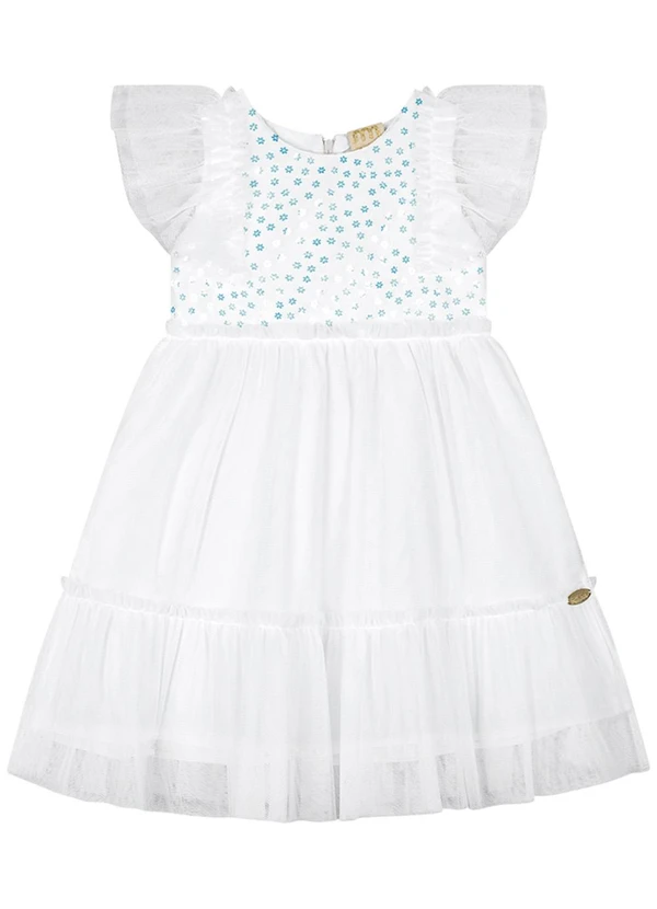Milli e Nina - Vestido em Tule e Tule Paetê Trabalhado Branco 2