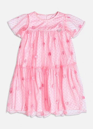 Momi - Vestido em Tule Flocado com Borboletas Rosa - MOMI