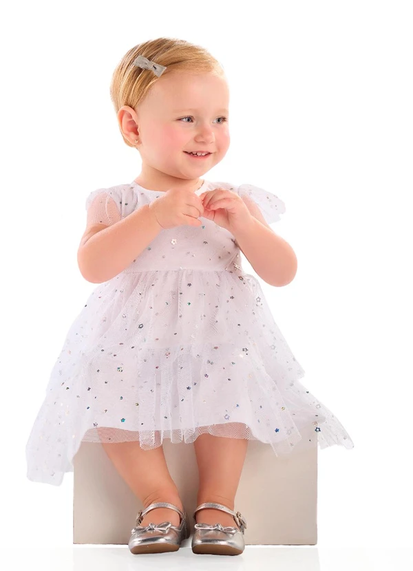 Quimby - Vestido em Tule Forrado para Bebê Branco 3