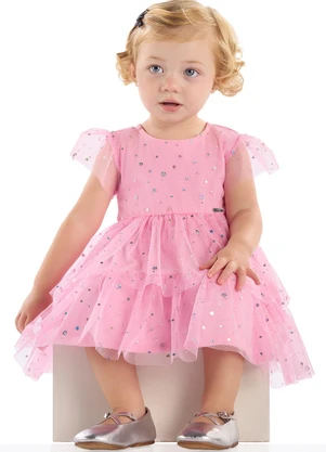 Quimby - Vestido em Tule Forrado para Bebê Rosa - QUIMBY