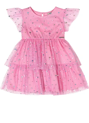 Quimby - Vestido em Tule Forrado para Bebê Rosa - QUIMBY