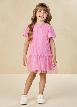 Milli e Nina - Vestido em Tule Laços Bambina Rosa - MILLI E NINA