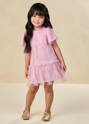 Milli e Nina - Vestido em Tule Laços Bambina Rosa - MILLI E NINA