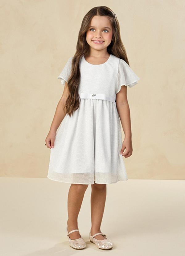 Milli e Nina - Vestido em Tule Plissado Shine Branco