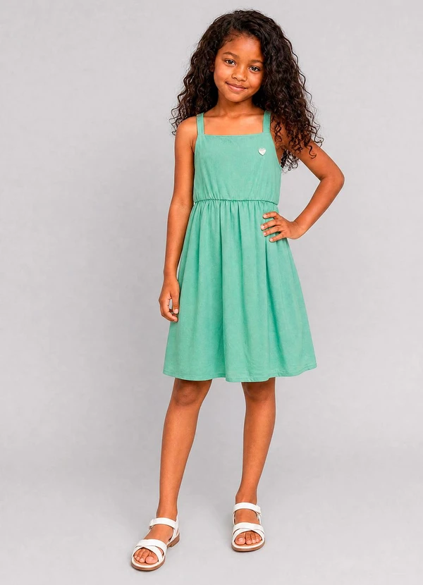 Marlan - Vestido em Viscose e Linho com Alças Verde