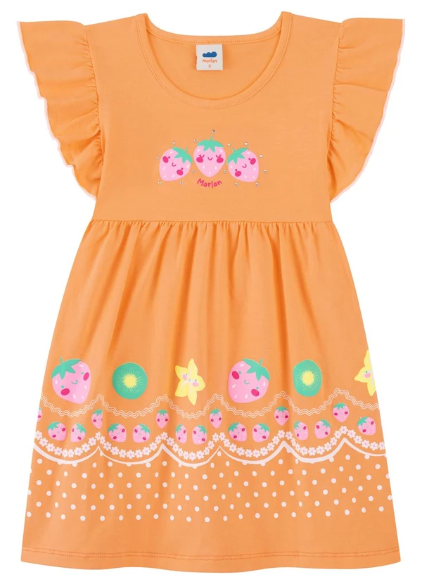 Marlan - Vestido Estampa com Glitter e Strass Laranja