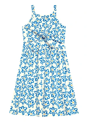 Duduka - Vestido  Estampa Flores com Amarração  Bege - DUDUKA