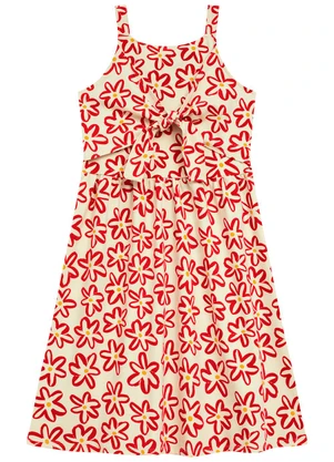 Duduka - Vestido  Estampa Flores com Amarração  Bege - DUDUKA