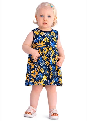Duduka - Vestido Estampa Rotativa Flores sem Mangas Azul  - DUDUKA