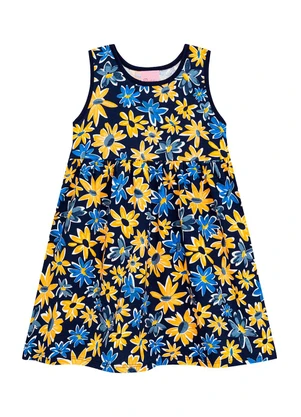 Duduka - Vestido Estampa Rotativa Flores sem Mangas Azul  - DUDUKA