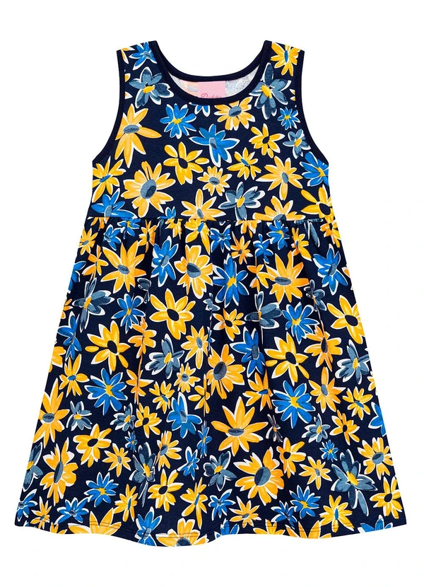 Duduka - Vestido Estampa Rotativa Flores sem Mangas Azul