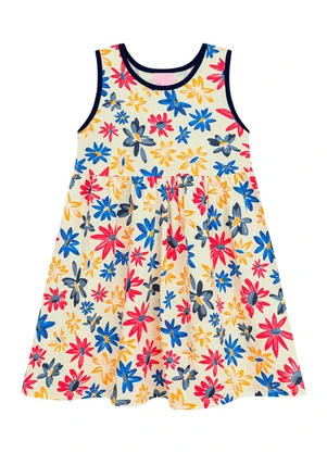 Duduka - Vestido Estampa Rotativa Flores sem Mangas Bege - DUDUKA