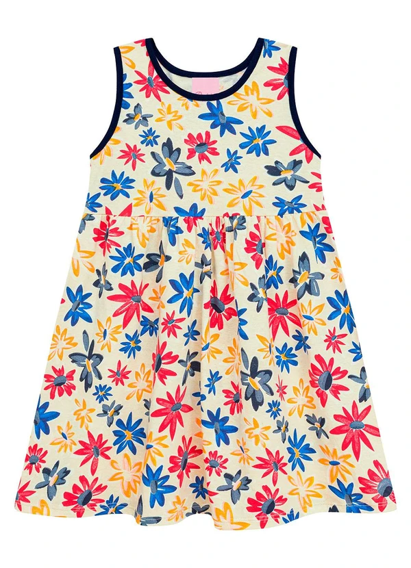 Duduka - Vestido Estampa Rotativa Flores sem Mangas Bege