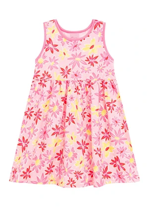 Duduka - Vestido Estampa Rotativa Flores sem Mangas Rosa - DUDUKA