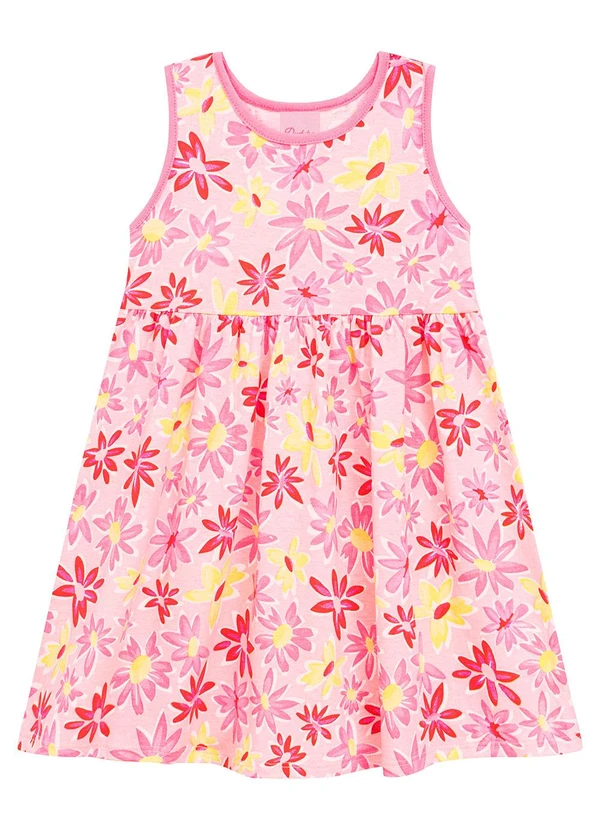 Duduka - Vestido Estampa Rotativa Flores sem Mangas Rosa