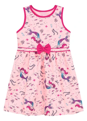 Duduka - Vestido Estampa Sereia com Laço sem Mangas Rosa - DUDUKA