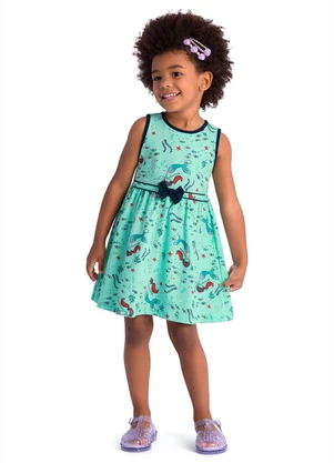 Duduka - Vestido Estampa Sereia com Laço sem Mangas Verde - DUDUKA