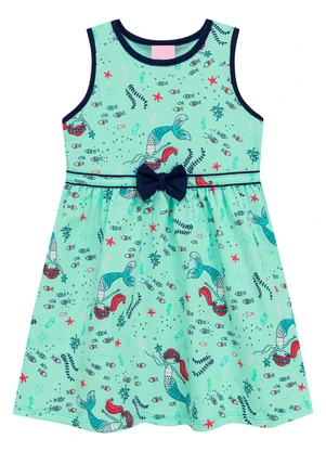 Duduka - Vestido Estampa Sereia com Laço sem Mangas Verde - DUDUKA