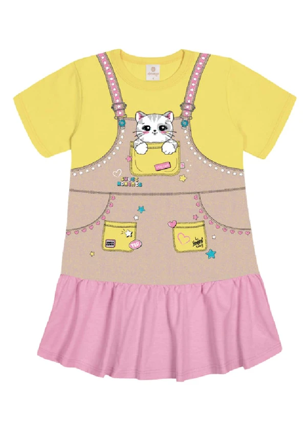 Abrange - Vestido Estampado Amarelo e Rosa