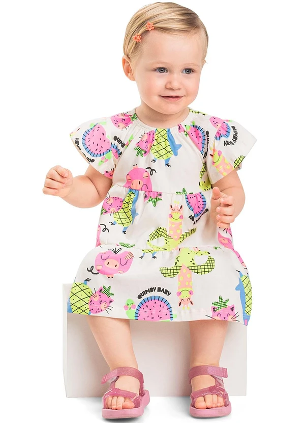 Quimby - Vestido Estampado Bebê Menina Branco