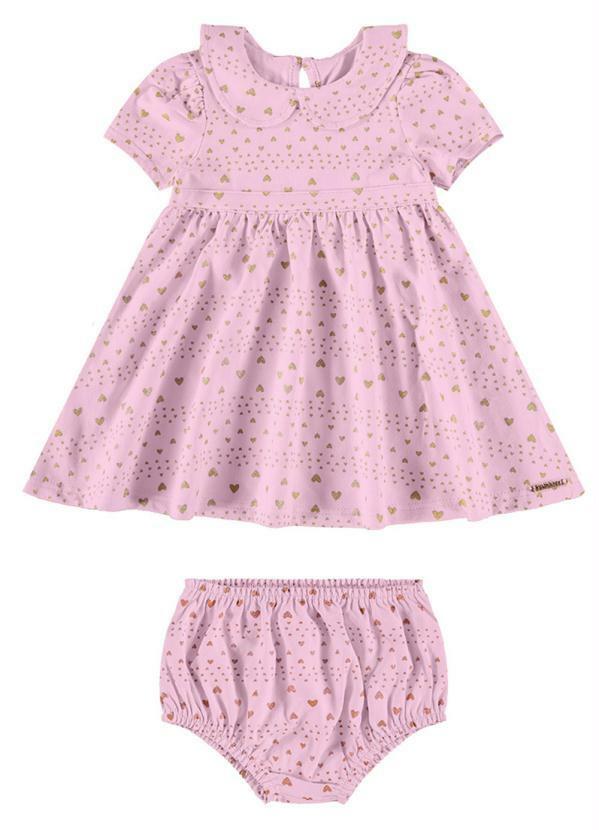 Carinhoso - Vestido Estampado com Calcinha Menina Rosa