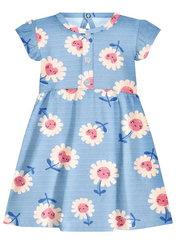 Alakazoo - Vestido Estampado com e Botões Azul