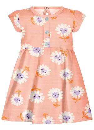 Alakazoo - Vestido Estampado com e Botões Laranja - ALAKAZOO