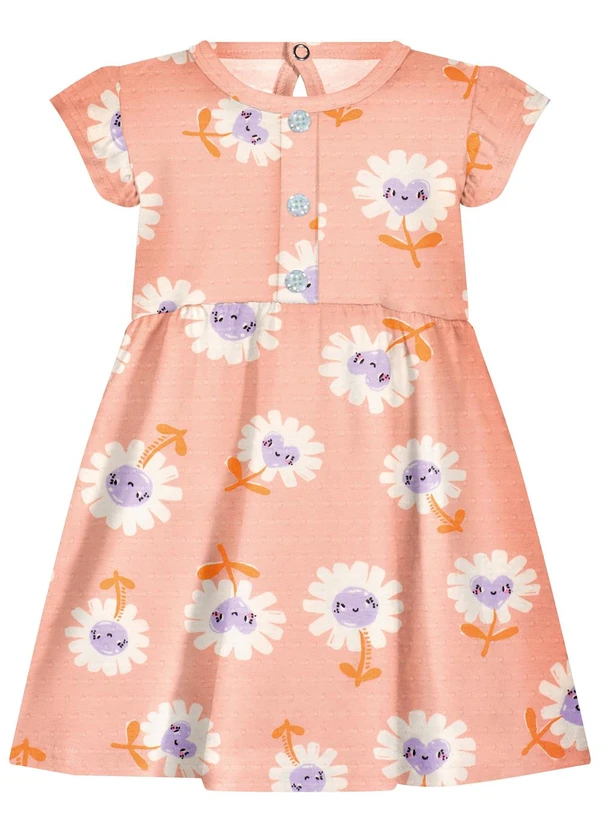 Alakazoo - Vestido Estampado com e Botões Laranja