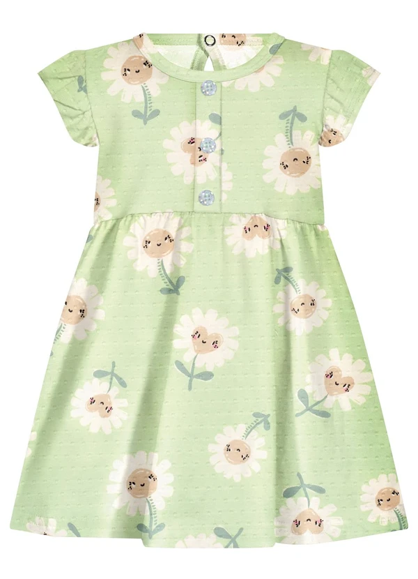 Alakazoo - Vestido Estampado com e Botões Verde 2