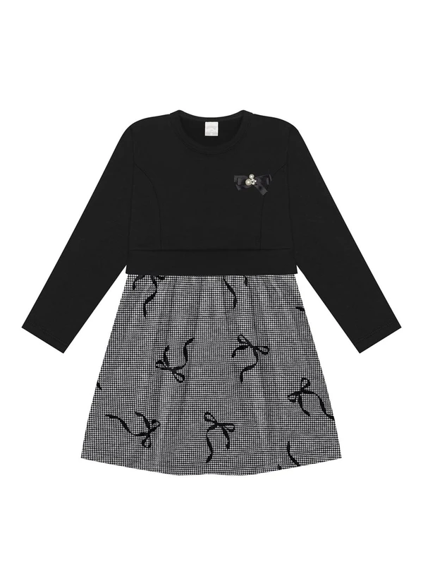 Alakazoo - Vestido Estampado com Enfeite  Preto 2