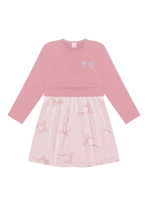 Alakazoo - Vestido Estampado com Enfeite Rosa - ALAKAZOO