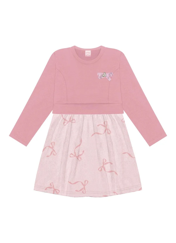 Alakazoo - Vestido Estampado com Enfeite Rosa